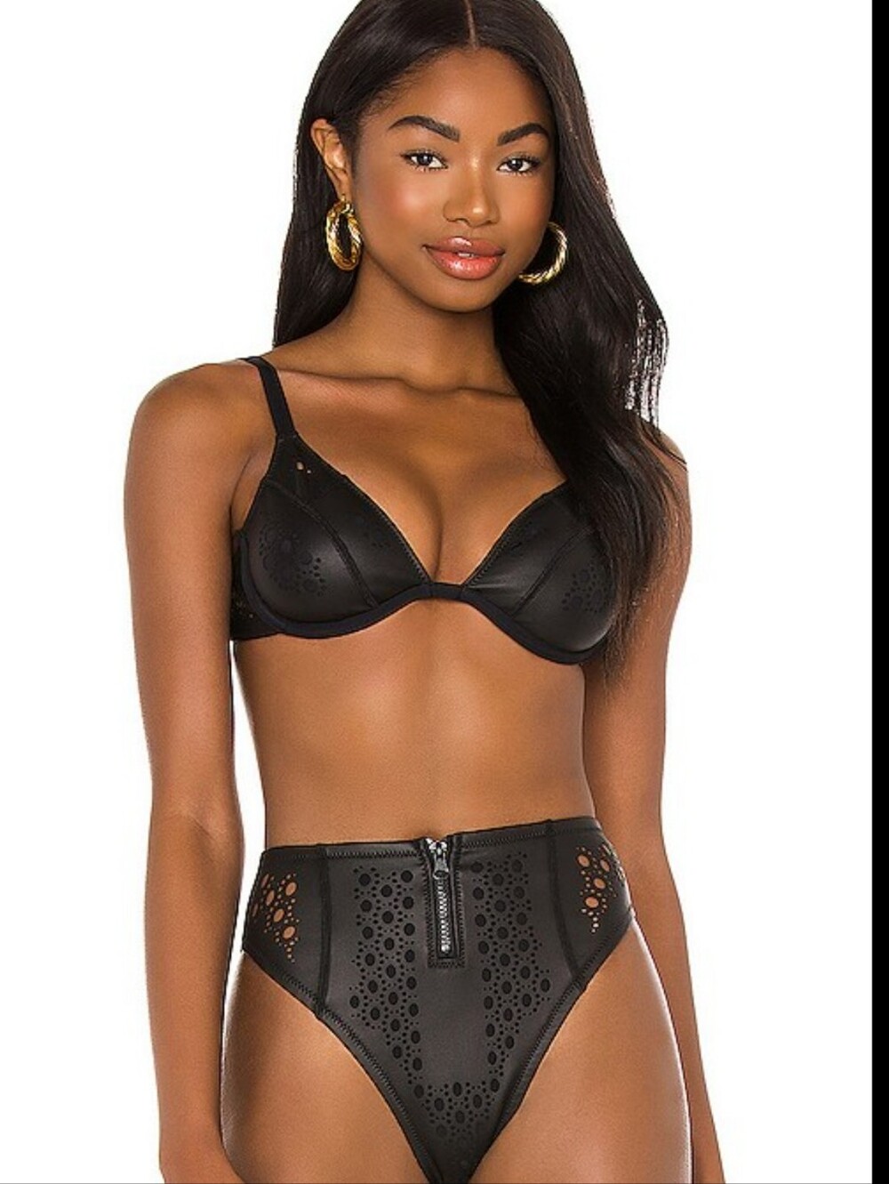 NWT GIGI C Amy Black Laser Cut Bikini Set Size S